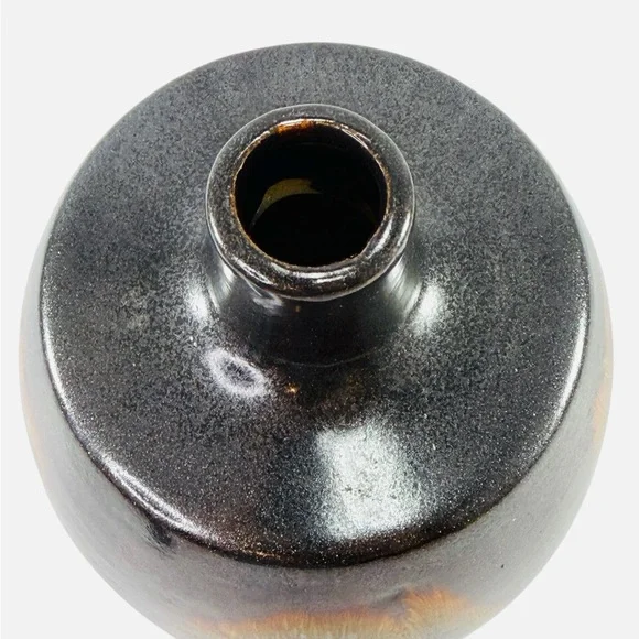 Clay Iridescent Bottle Neck Top Bud Table Vase Cobalt Blue Gold Purple Green - Picture 3 of 8